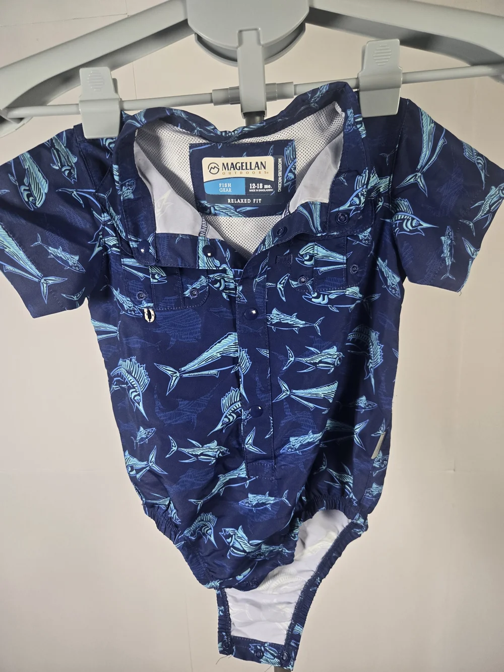 Magellan Outdoors Kids' Navy Blue Fish Print Swim Romper